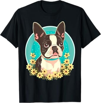Cute Boston Terrier Dog on Boston Terrier Lover T-Shirt