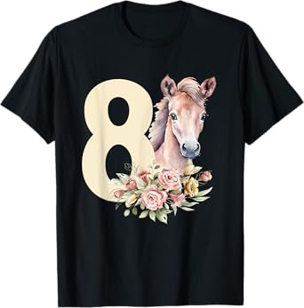 8th Horse Birthday Eight Year Old Girl Horse Lover Birthday T-Shirt