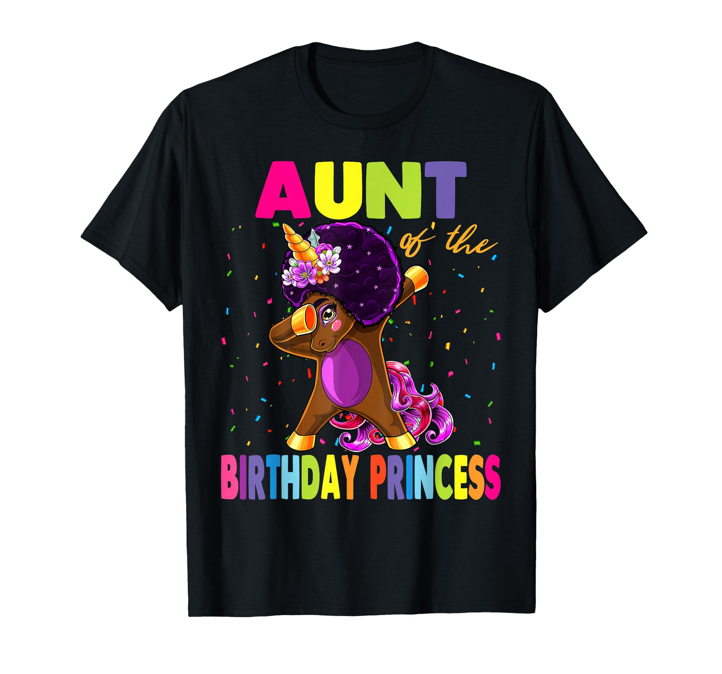 Dabbing Unicorn Afro Aunt of the Birthday Princess T-Shirt
