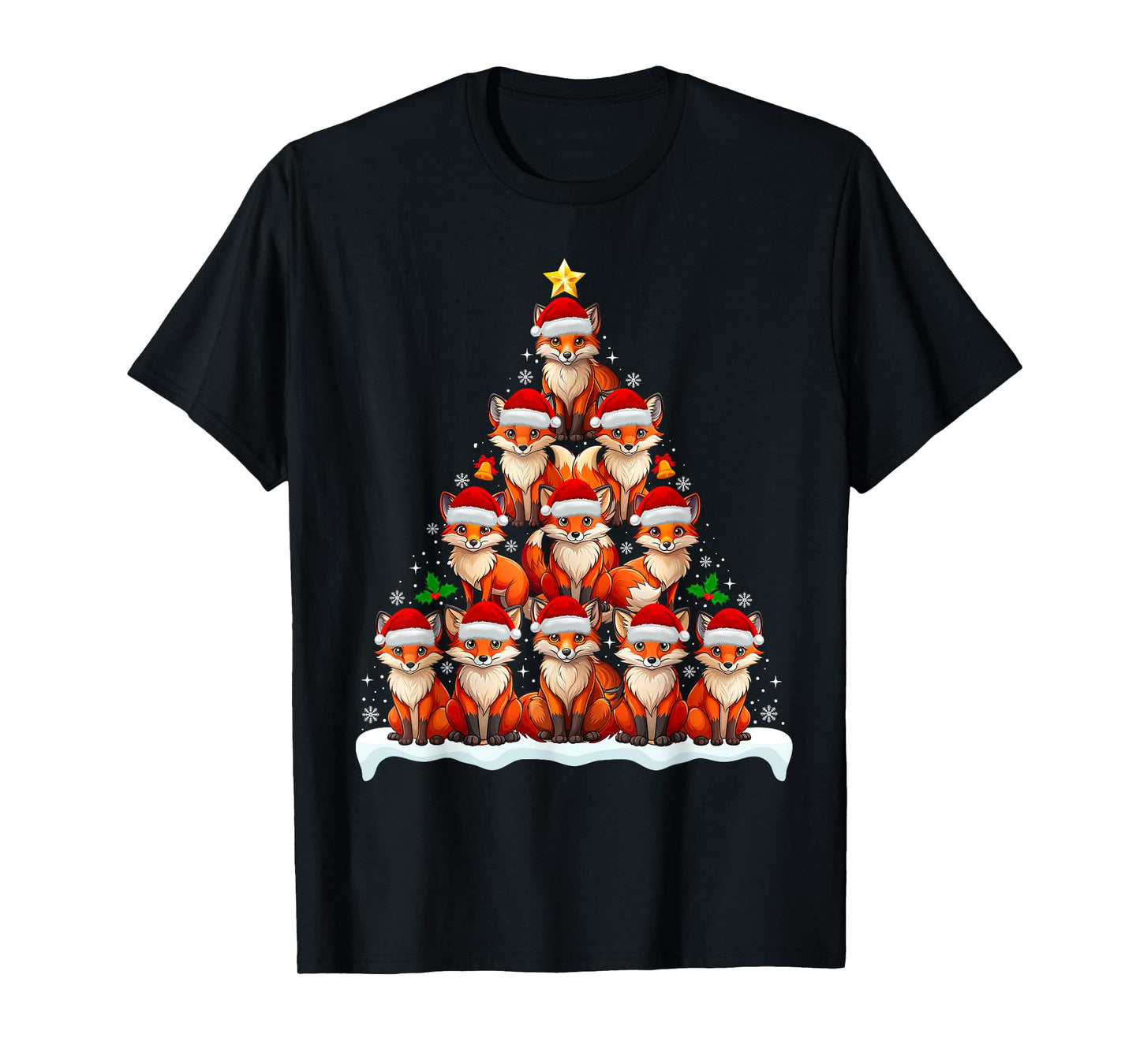Fox Christmas Tree Lights Funny Xmas Family Men Women T-Shirt