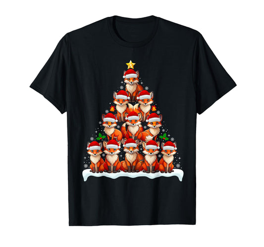 Fox Christmas Tree Lights Funny Xmas Family Men Women T-Shirt