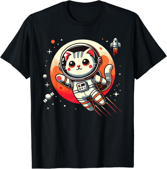 Space Cat & Astronaut Kitten | Kawaii & Anime & Manga Cat T-Shirt