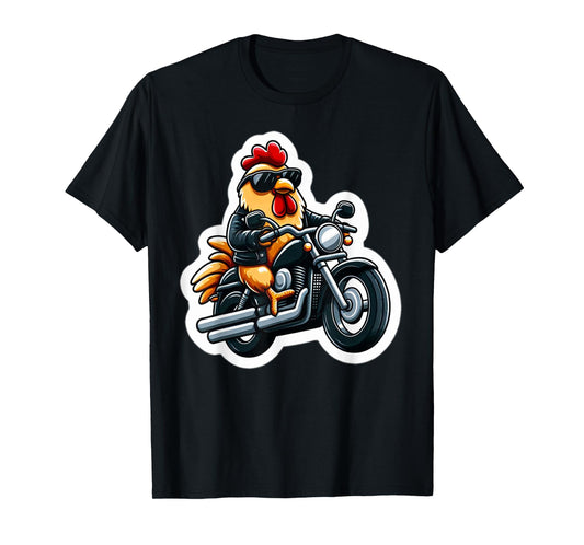Cool Biker Chicken on Motorcycle T-Shirt