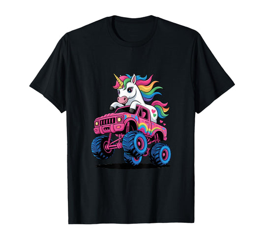 Funny Cute Unicorn Riding A Pink Monster Truck T-Shirt