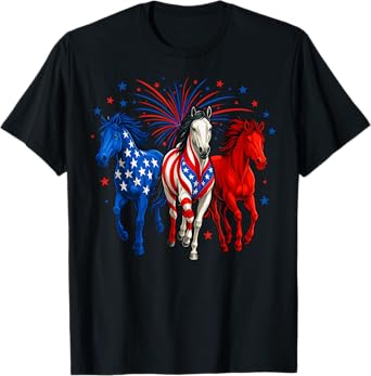 Horse Lovers Red White And Blue American Flag 4th Of July T-Shirt