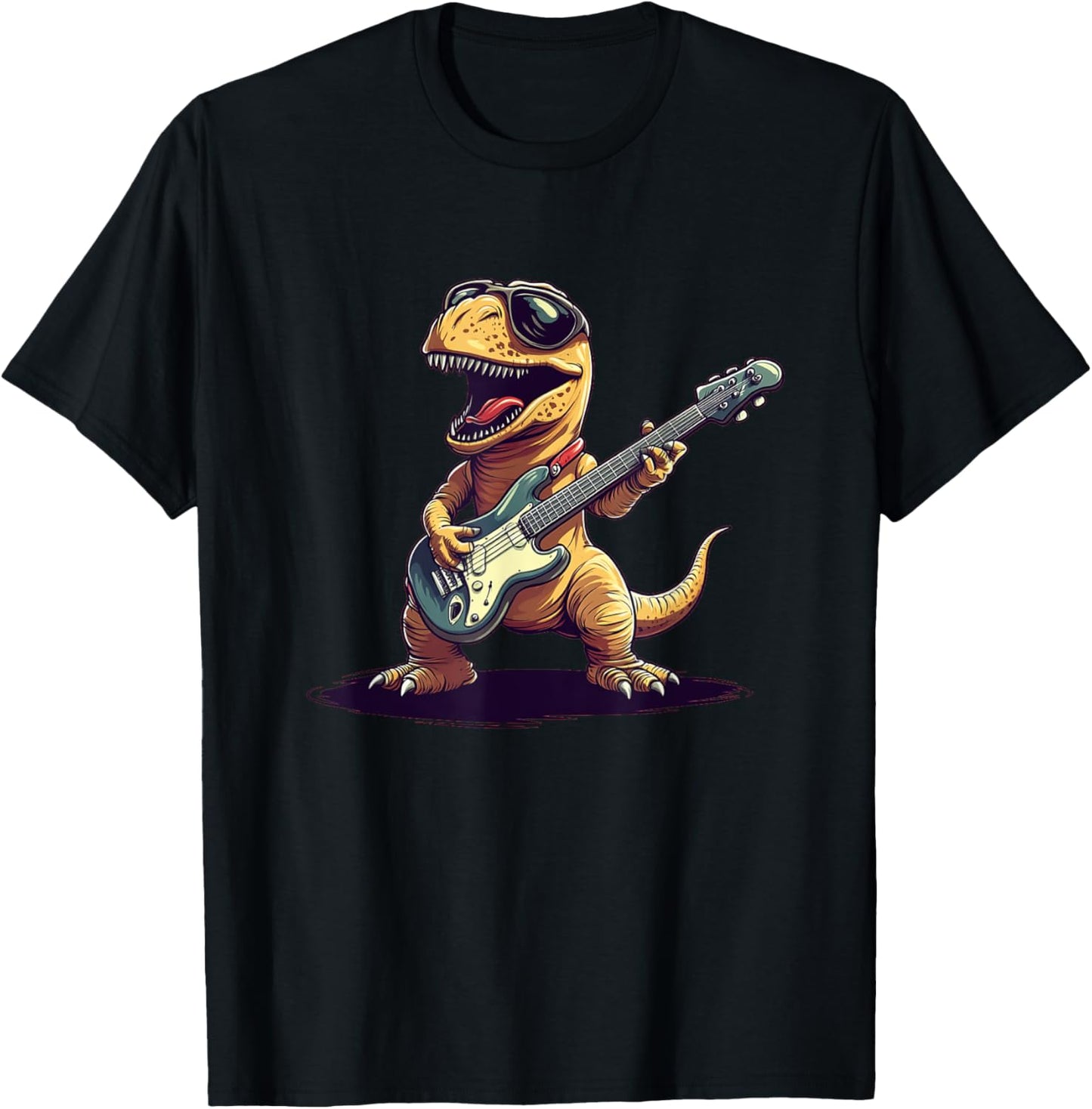 Funny Dinosaur Playing Guitar with Sunglasses Outfit T-Shirt