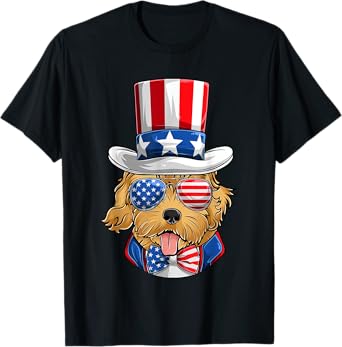 Men Golden Doodle American Flag Shirts, Doggy Fourth Of July T-Shirt