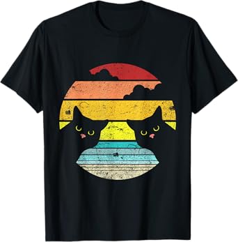 Two Cats Staring Vintage Sunset Retro Style Cat T-Shirt