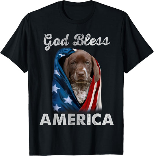 German Shorthaired Pointer Dog American USA Flag 4th of July T-Shirt