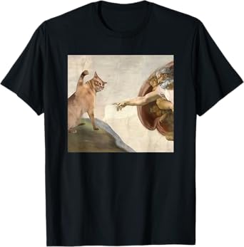 Funny Cat God Creation of Adam meme Jesus T-Shirt