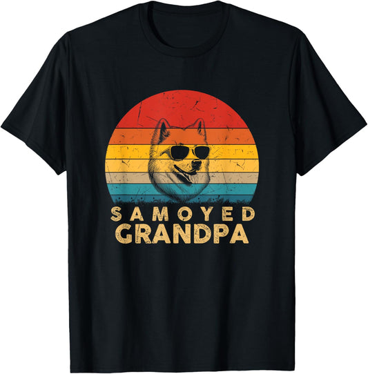 Vintage Retro Samoyed Grandpa Dog Lover Paw Dad Fathers Day T-Shirt