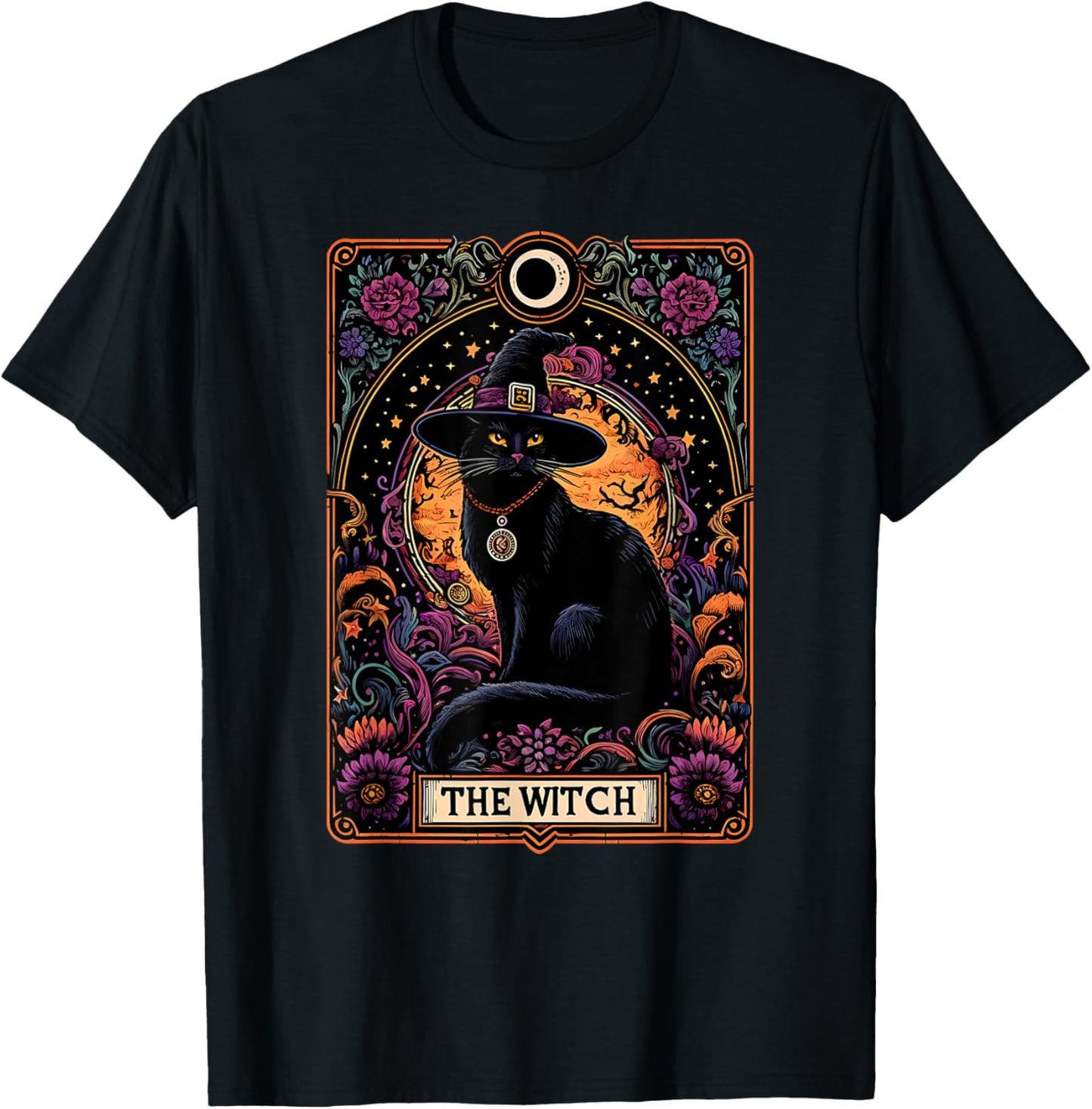The Witch Cat Tarot Card Halloween Vintage Gothic T-Shirt