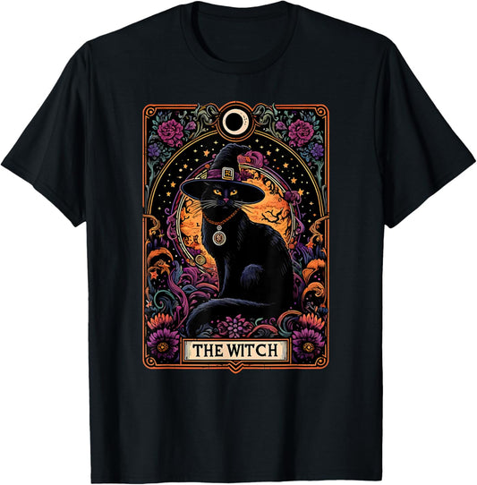 The Witch Cat Tarot Card Halloween Vintage Gothic T-Shirt
