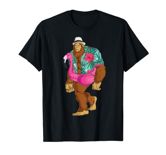 Bigfoot Sasquatch Pink Flamingo Aloha Beach Hawaiian Party Men Women Girls Kids T-Shirt