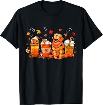 Golden Retriever Pumpkin Spice Coffee Latte Warm Fall Autumn T-Shirt