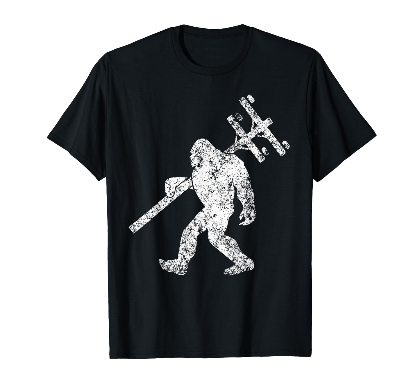 Lineman funny bigfoot hanging Electricity column electrician T-Shirt