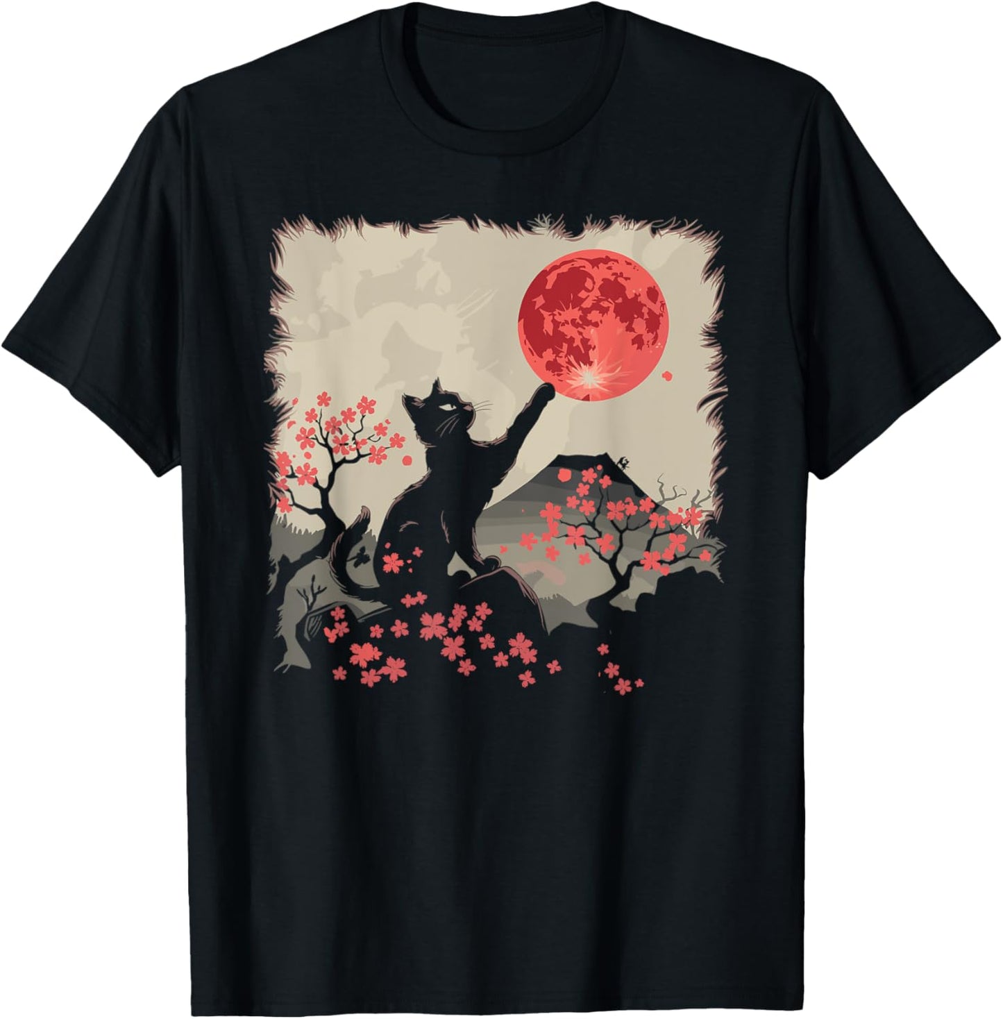 Anime Cat Lover Kitty Feline Japan Moon Meow Art Women Kids T-Shirt