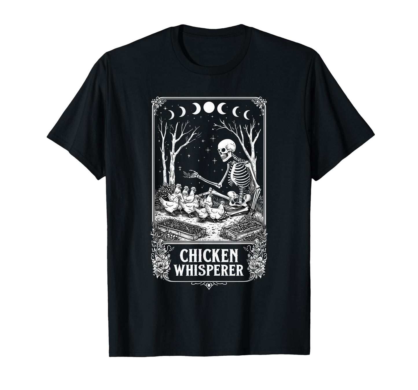 Skeleton Tarot Card design – Witchy Chicken Garden design T-Shirt