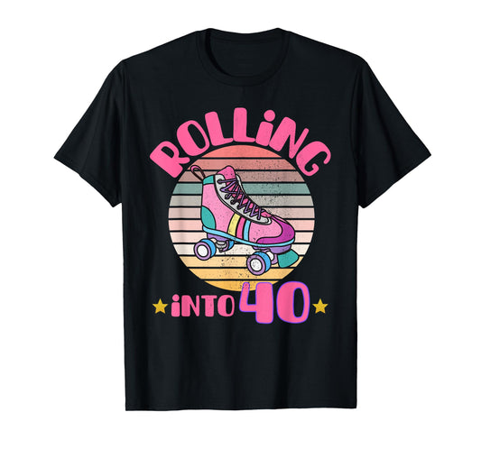 Roller Skating 40 Year Old Birthday Girl Rolling Into 40 T-Shirt
