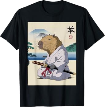 Samurai Capybara Anime Japanese Art Funny Gift Men Women Kid T-Shirt