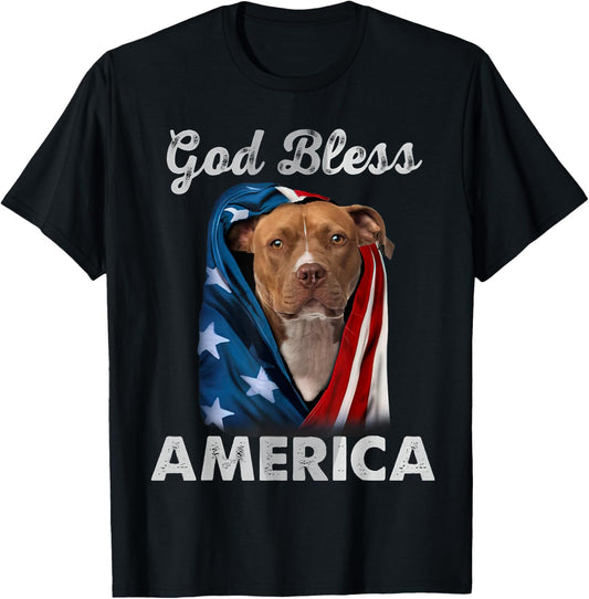 Pitbull Dog American USA Flag 4th of July Dog Lover T-Shirt