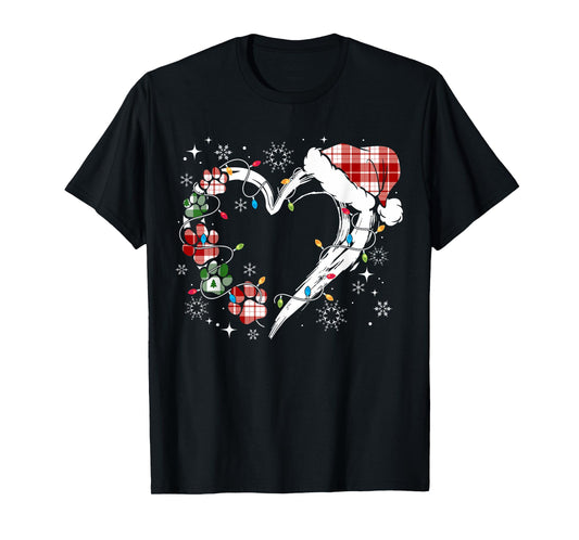 Dog Paw Print Heart Santa Hat Christmas Lights Animal Lover T-Shirt