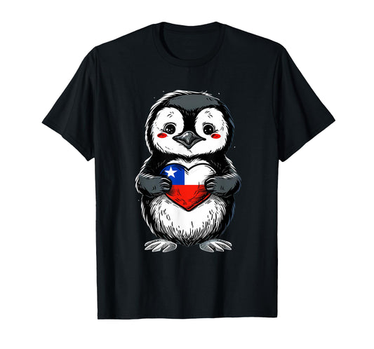 Chile Chilean Flag Heart Penguin Chilean Pride Chilean Roots T-Shirt