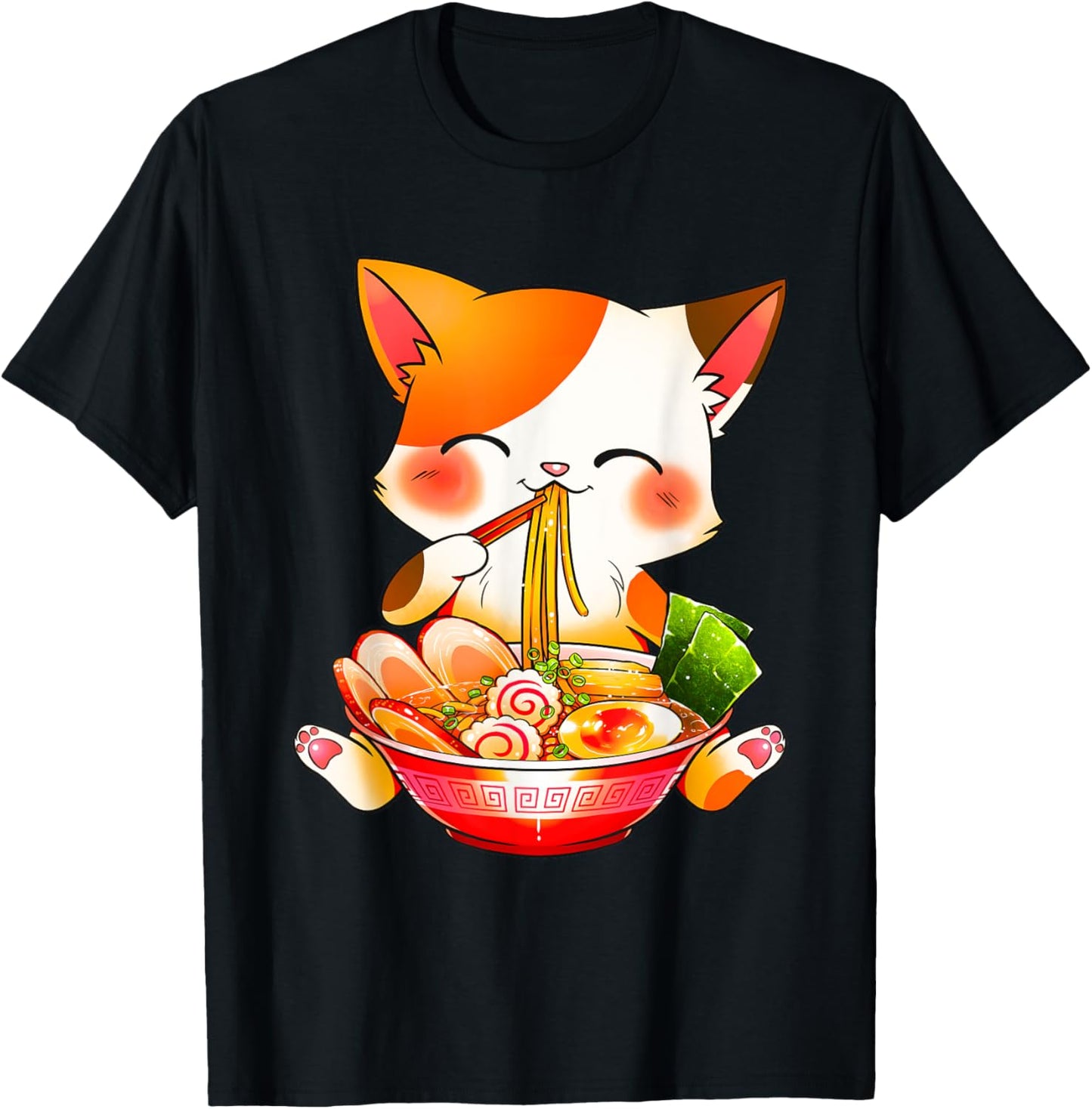 Ramen Cat Anime Kawaii Japanese Merch Women Girls T-Shirt