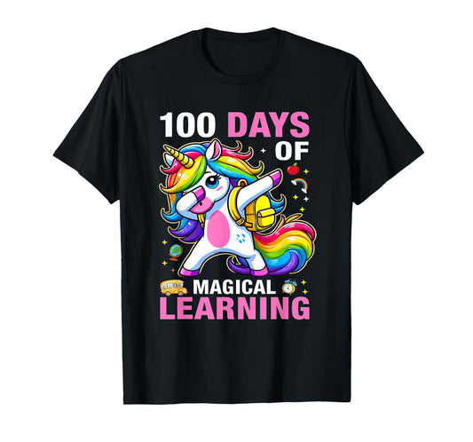 100 Days of Magical Learning Unicorn 100 Days Of School Girl T-Shirt