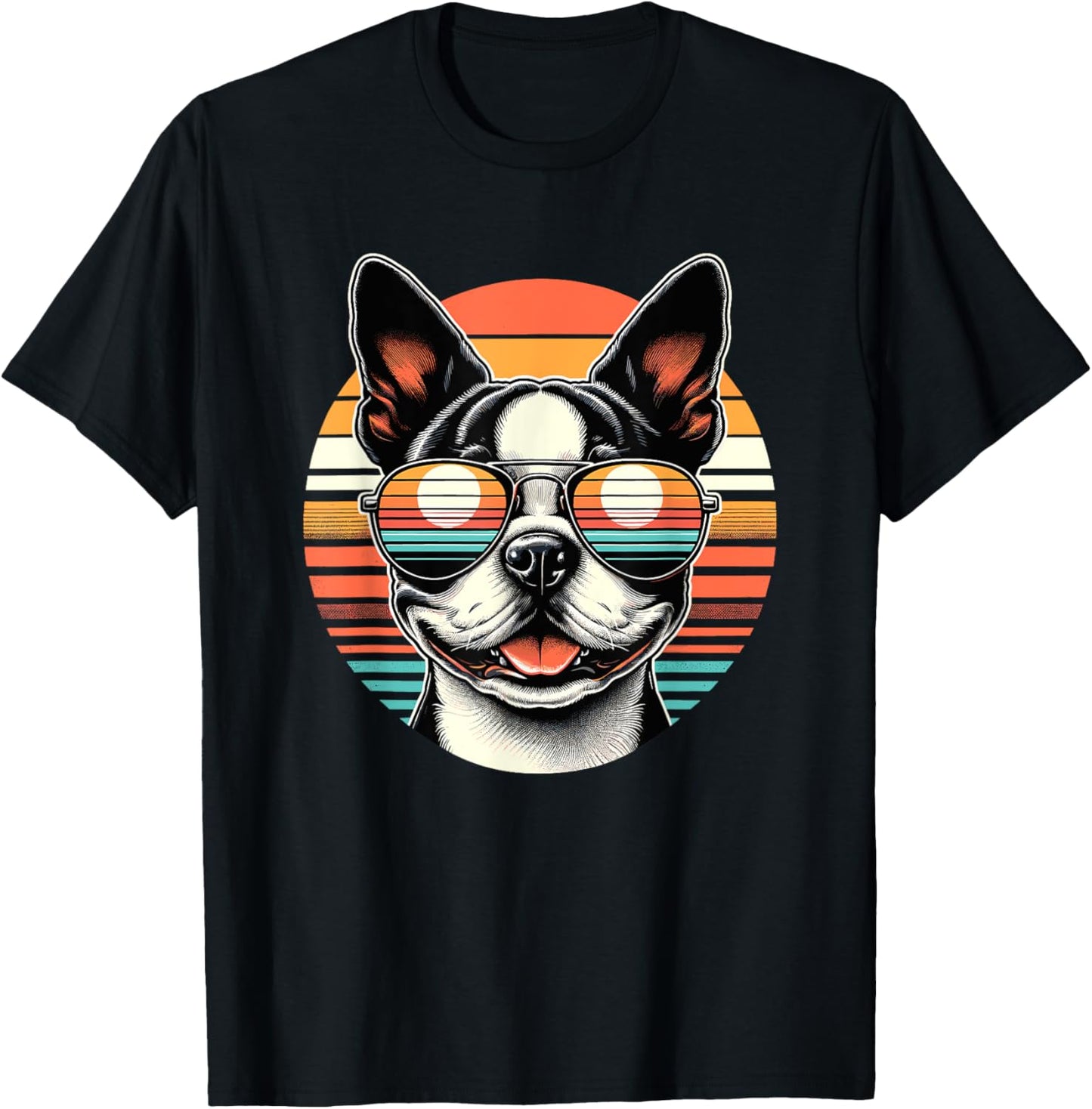Retro Sunset Sunglasses Boston Terrier Boston Bull Bostie T-Shirt