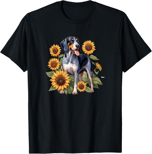 Cute Funny Sunflowers Bluetick Coonhound Lover T-Shirt