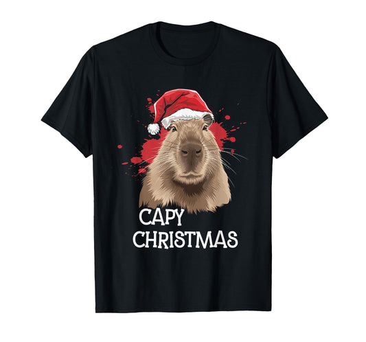 Capy Christmas Xmas Santa Hat Pajama Rodent Animal T-Shirt