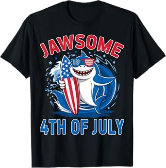 Jawsome 4th of July Shark USA Patriotic American Flag T-Shirt