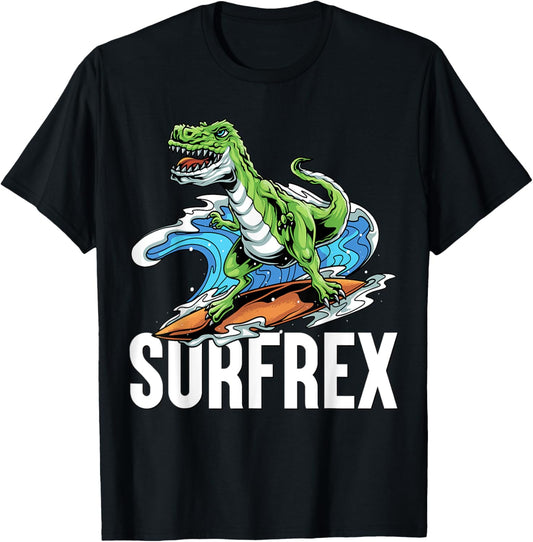 Dinosaur Surfboard Surfer Surfing T-Rex Dino Boys Surf Kids T-Shirt
