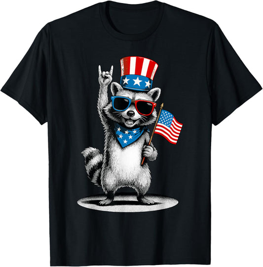 USA Patriotic Raccoon Men Women Kids Funny 4th of July T-Shirt
