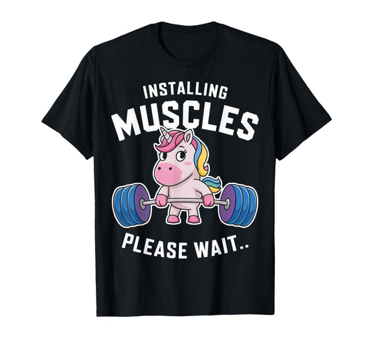Unicorn Lifting Barbell Loading Muscles Funny Gym Design T-Shirt