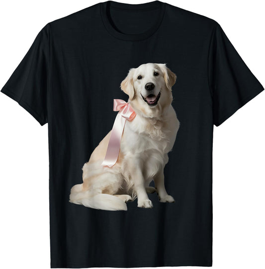 English Cream Golden Retriever Puppy Pink Bow Clean Girl T-Shirt