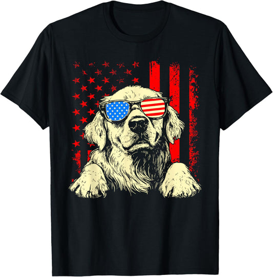 Vintage American Flag Golden Retriever USA Retro 4th Of July T-Shirt