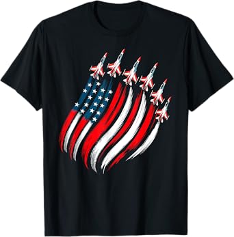 Patriotic USA Flag Fighter Jets Boys Mens 4th Of July Gift T-Shirt