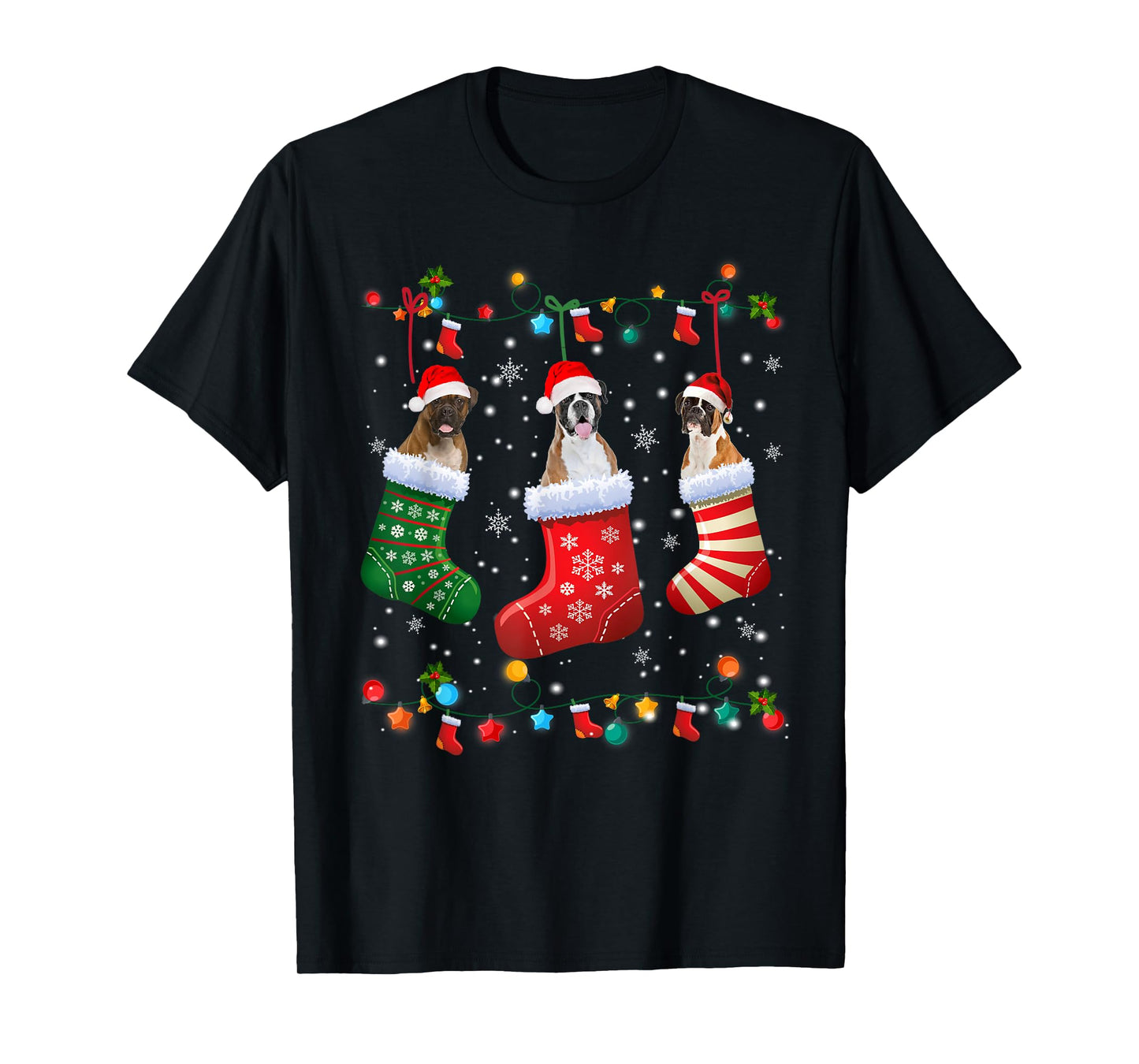 Christmas Socks Pajama Boxer Dog Puppy Lover T-Shirt for Men Women Kids