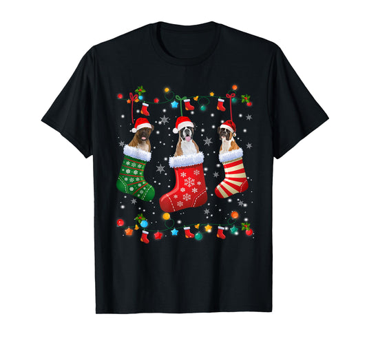 Christmas Socks Pajama Boxer Dog Puppy Lover T-Shirt for Men Women Kids