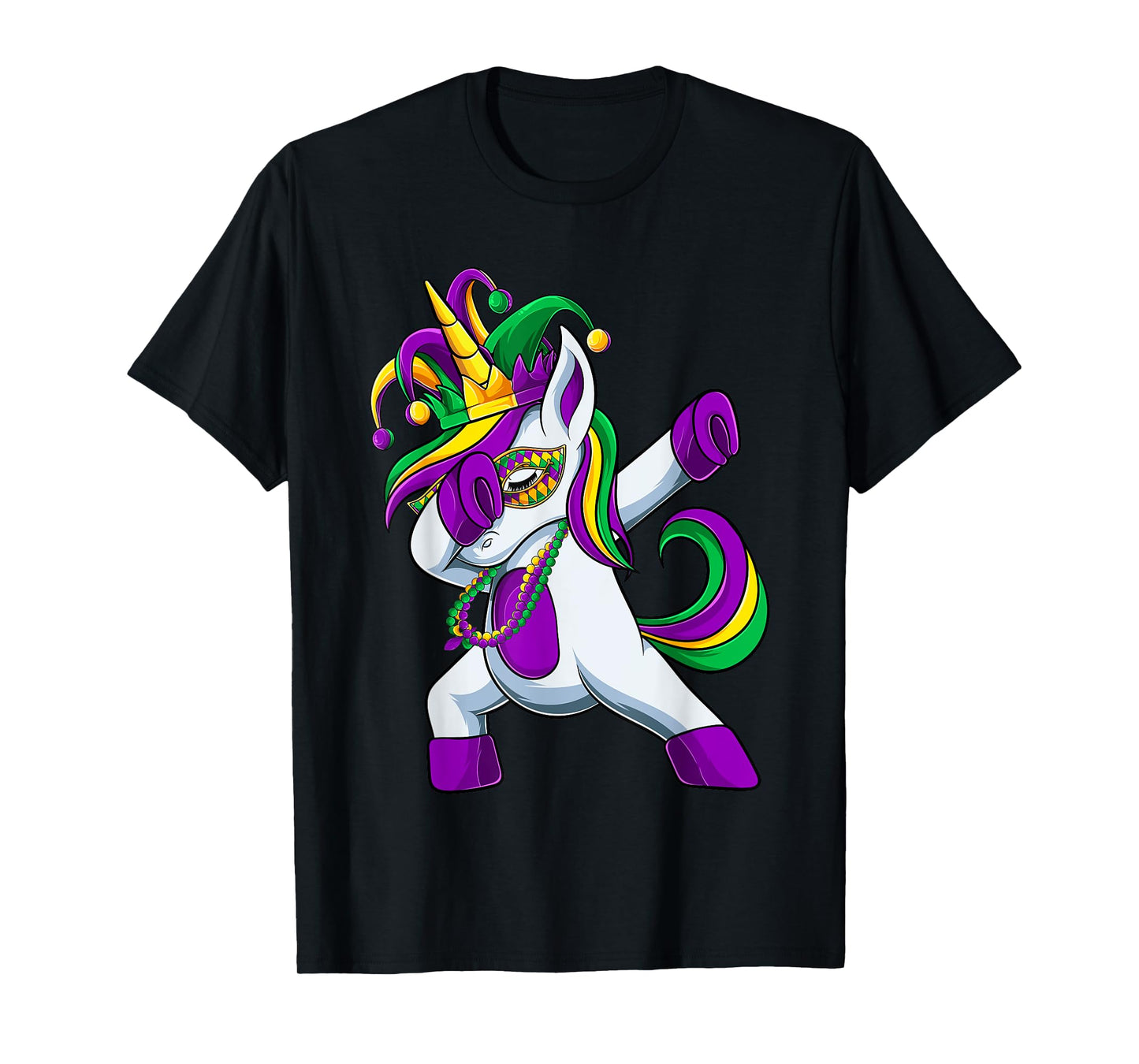 Dabbing Jester Unicorn Mardi Gras Shirt, Kids Girls T-Shirt