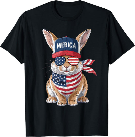 Rabbit 4th of July US American Flag Patriotic Bunny T-Shirt