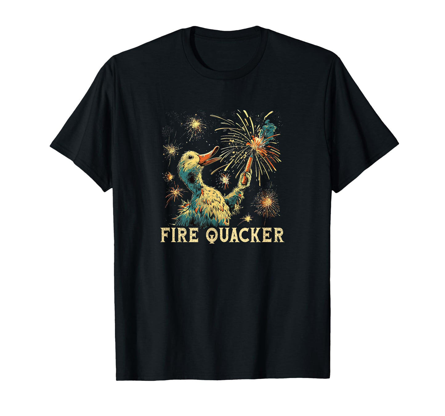 Funny Fireworks with Goose Duck - Fire Quacker T-Shirt