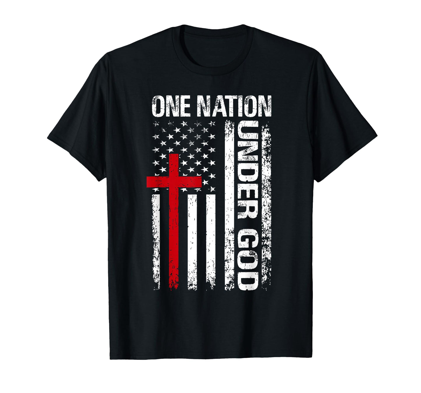 One Nation Under Vintage God Cross Christian American Flag T-Shirt