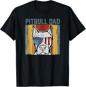 Pittie Dad Tee for Retro Pitbull Dog Lovers Fathers Day Gift T-Shirt for Men Women