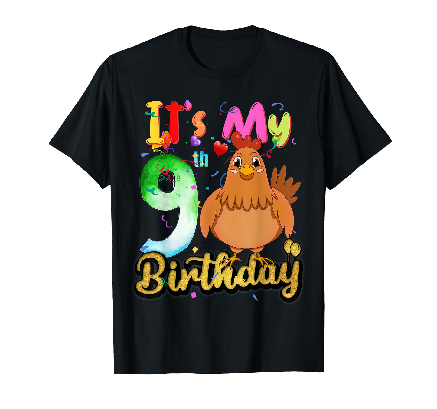Kids Chicken 9th Birthday 9 Years Old Girls Chicken Birthday T-Shirt