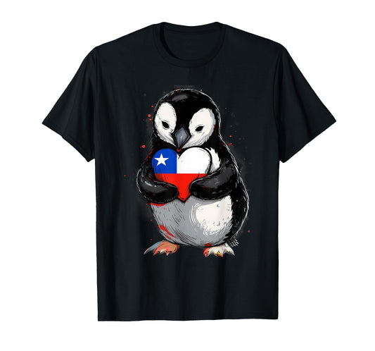 Chile Heart Penguin Chilean Pride Chilean Roots Chilean Flag T-Shirt
