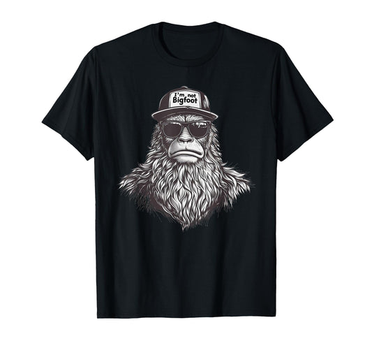 Bigfoot In Disguise Sunglasses Trucker Hat I'm Not Sasquatch T-Shirt, Small, Black