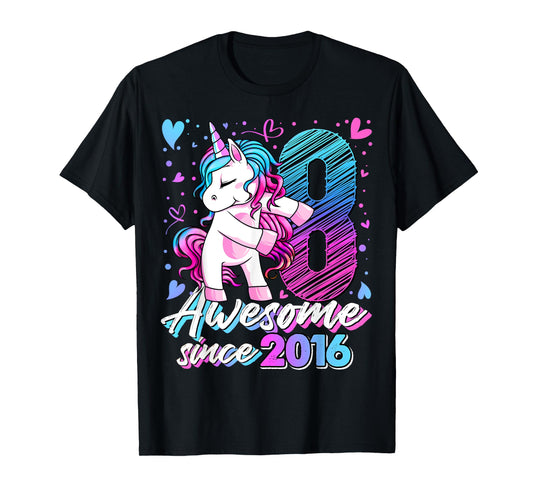 8 Years Old Flossing Unicorn Gifts 8th Birthday Girl Party T-Shirt